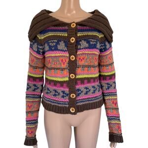 Chelsea & Violet Y2K Fair Isle Knit Cardigan M Boho Cottagecore Wool Blend Knit
